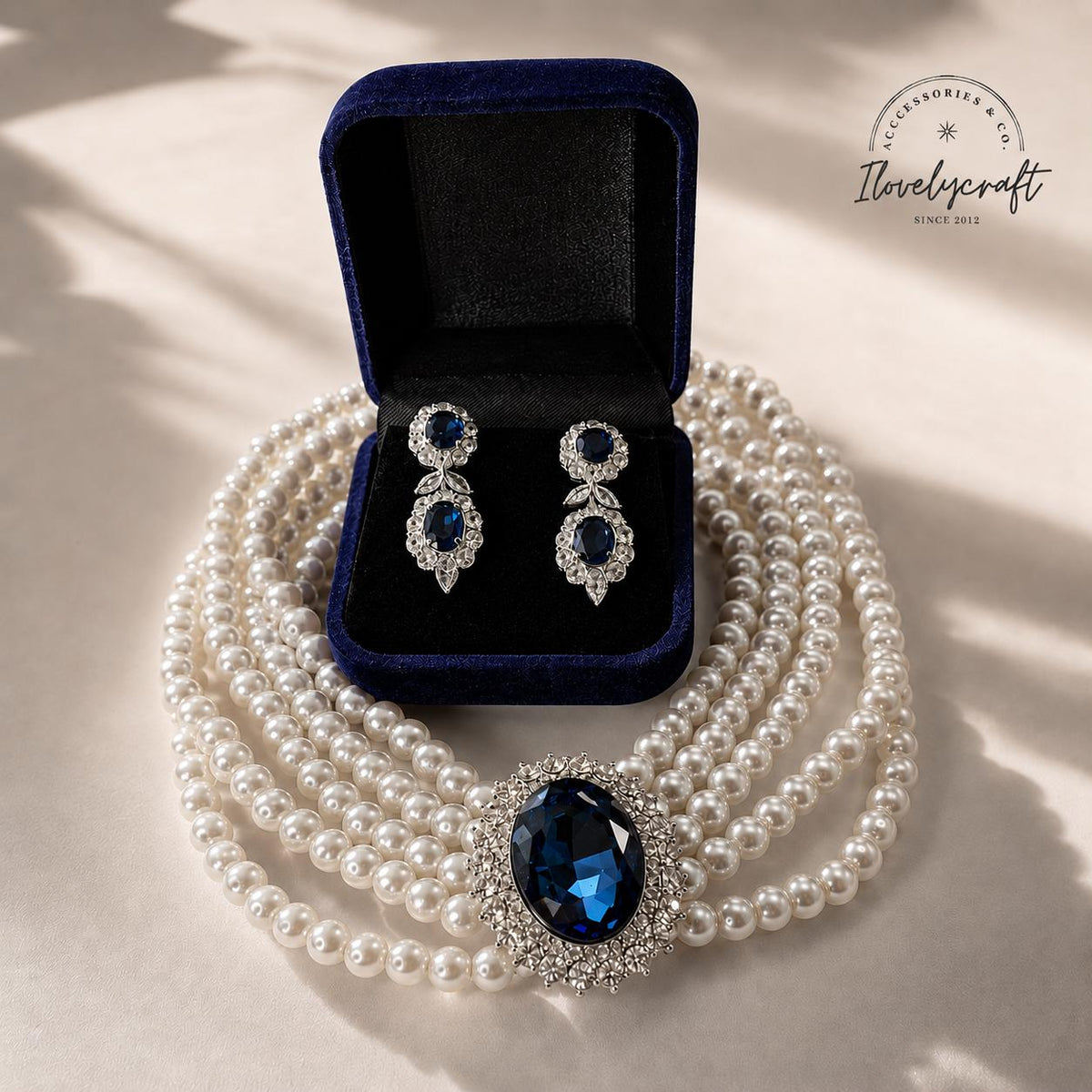 Princess Diana Pearl Choker Necklace | Blue Sapphire Royal Jewelry
