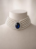 Princess Diana Pearl Choker Necklace | Blue Sapphire Royal Jewelry