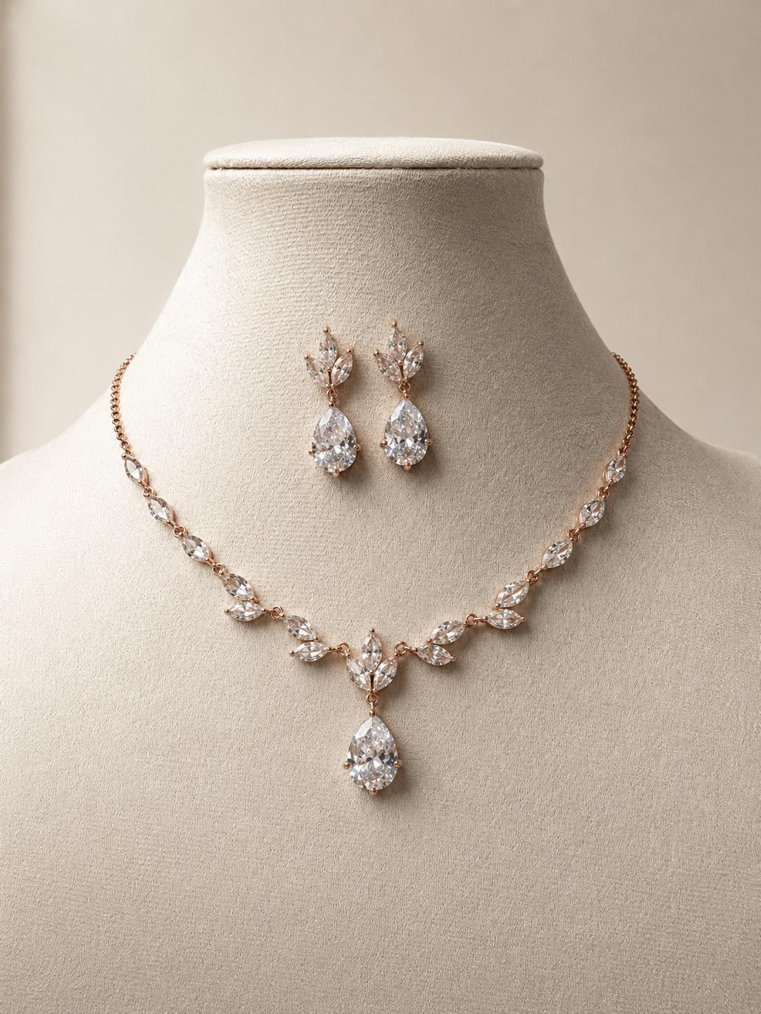 Dainty Teardrop Bridal Earrings & Necklace Set