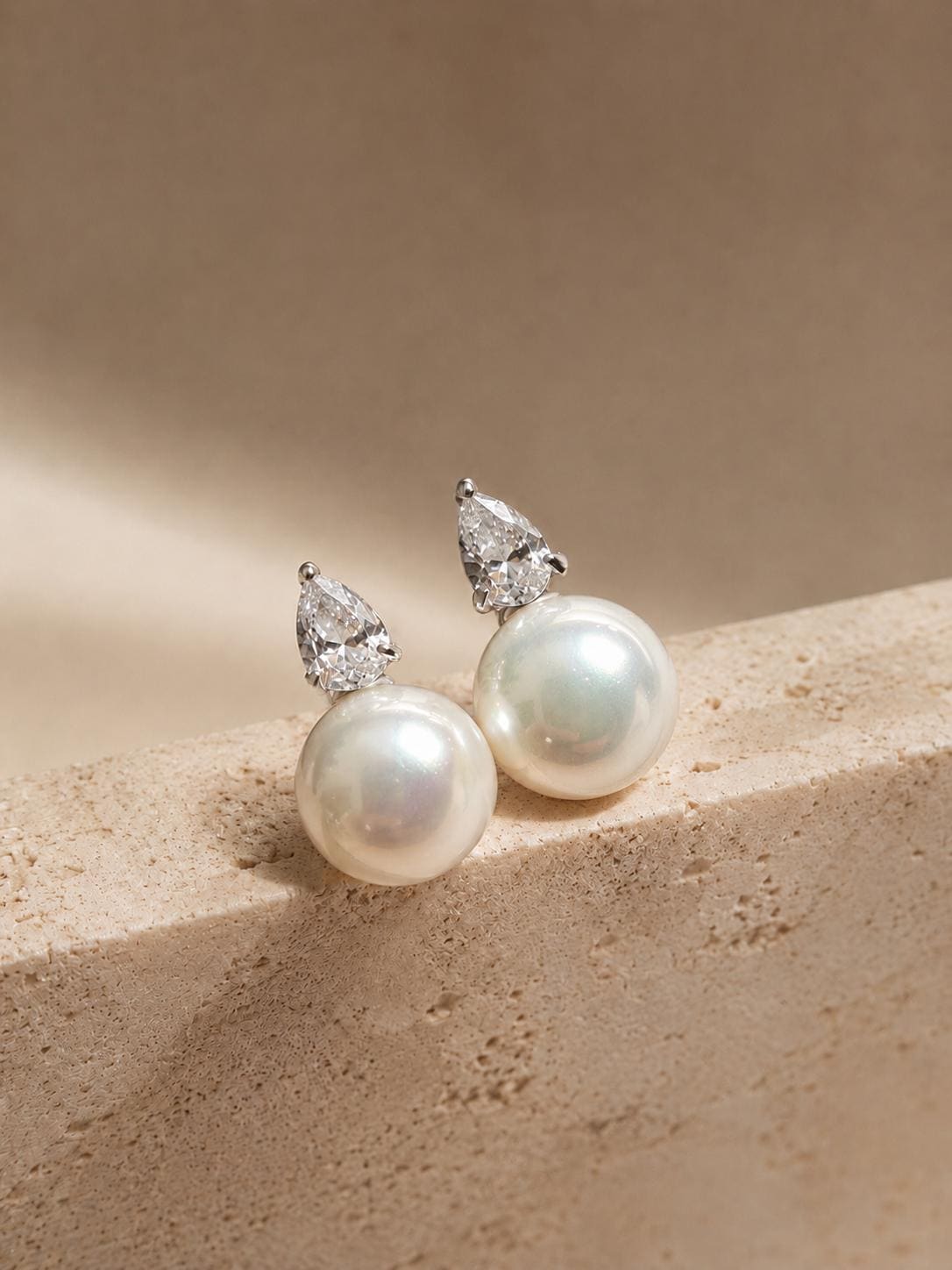 Minimalist Pearl Stud Earrings Cubic Zirconia in Stainless Steel