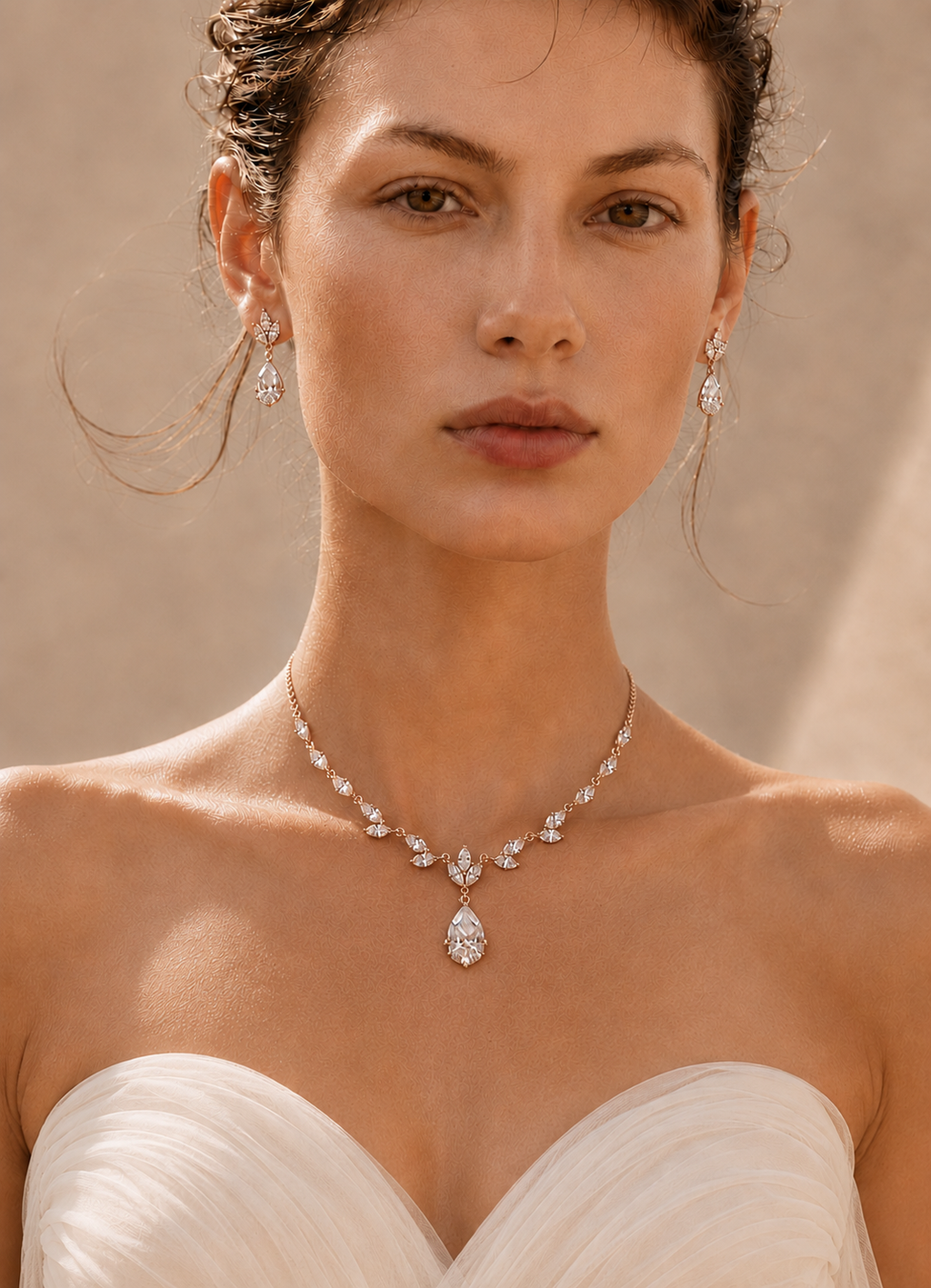 Dainty Teardrop Bridal Earrings & Necklace Set