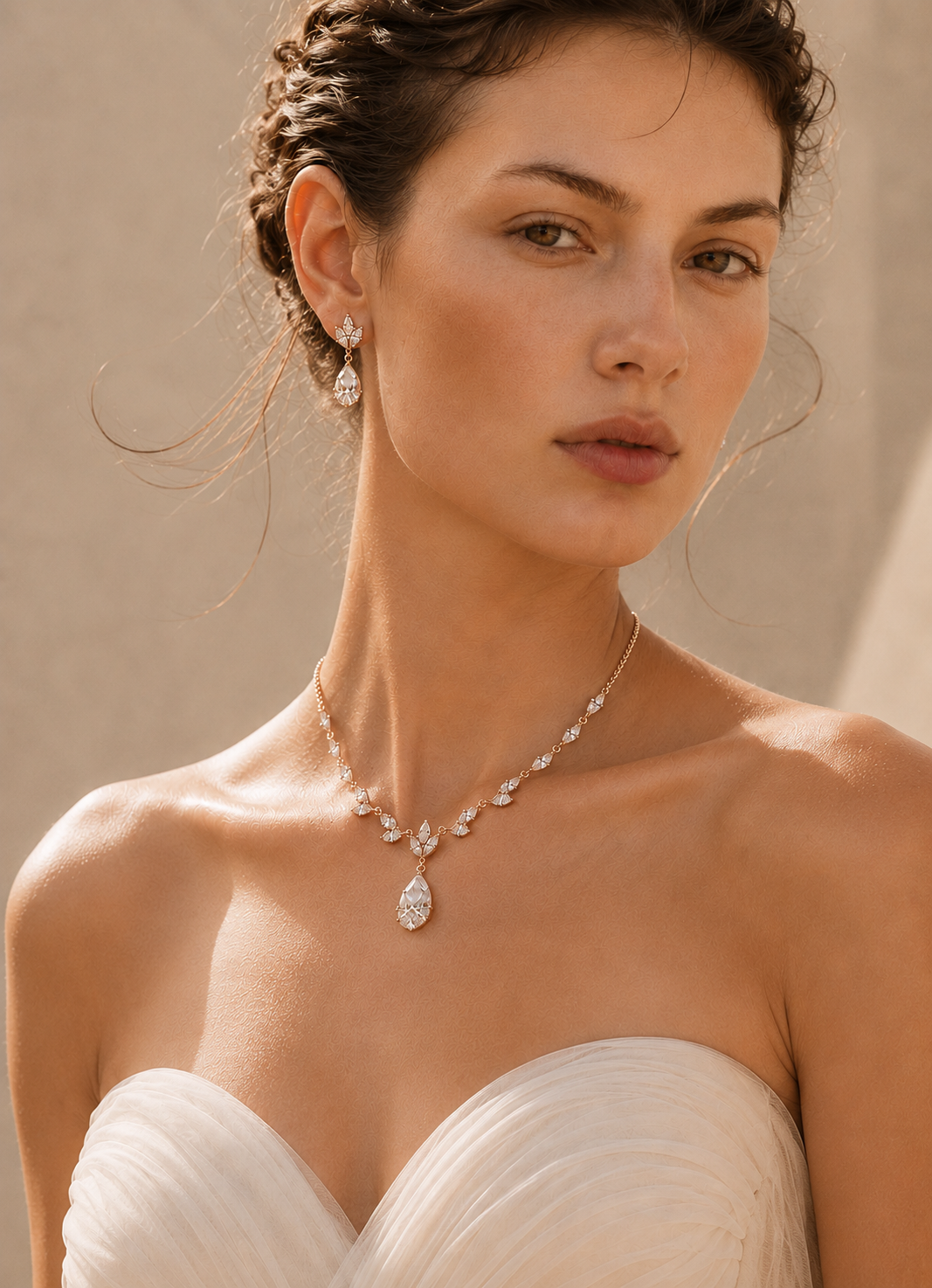 Dainty Teardrop Bridal Earrings & Necklace Set