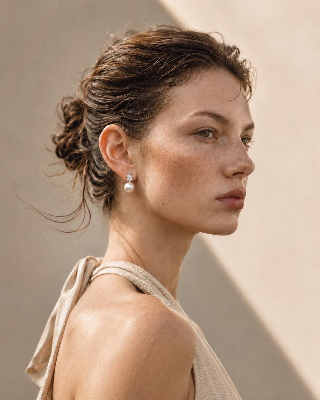 Minimalist Pearl Stud Earrings with cubic zirconia